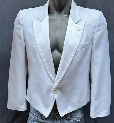 Bill Blass White Tuxedo Jacket Satin Collar Prom Wedding Vintage 43R • $46
