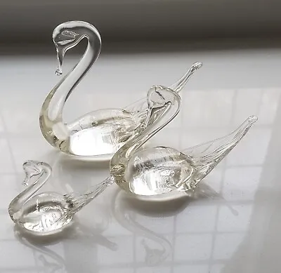 Vintage Hand Blown Clear Glass Swan Figurines Excellent Condition X3 SML • £10