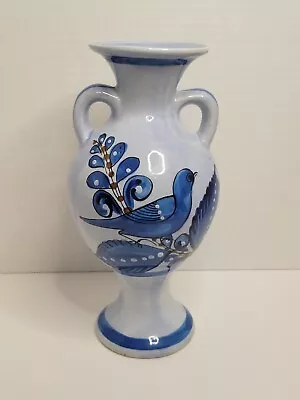 VTG Signed AJM Mexico Angélica Moreno Bird Design Blue Mojalica Earthenware Vase • $60