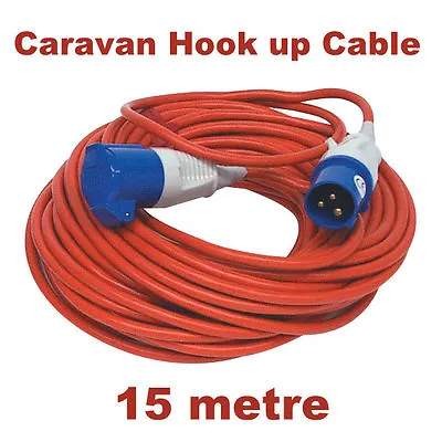 15 Metre Caravan Hookup Cable Lead Orange 2.5mm 16 Amp 3 Pin (49 Feet Approx) • £32