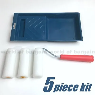 5pc Kit 4  Inch Mini Paint Roller Handle 2 Refills Foam Cover 3/8  NAP Tray T064 • $10.95