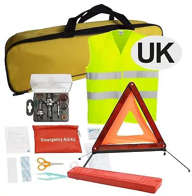 £19.95 • Buy European Breakdown Emergency Travel Kit Triangle Vest Bulb Kit UK Sticker