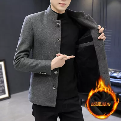 Mens Fleece  Padded Stand-up Collar Slim  Jacket Youth Chinese Tunic Suit Jacket • $52.76