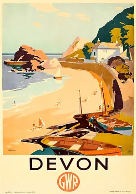 Vintage Railway Poster Devon Coast Beach Frank Sherwin Seaside ART PRINT A3 A4 • £9.99