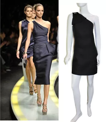 VERSACE * $1995 Runway Grecian Goddess One Shoulder Dress LBD Silk Dress 40 4-6 • $185