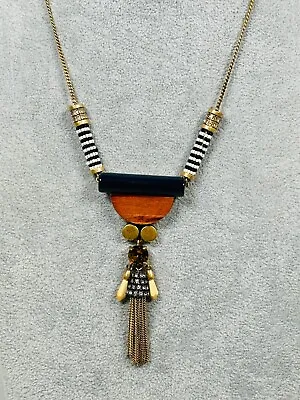 J. Crew Necklace Pave Rhinestone Seed Bead Tassel Modernist Gold Tone Jewelry • $29.95