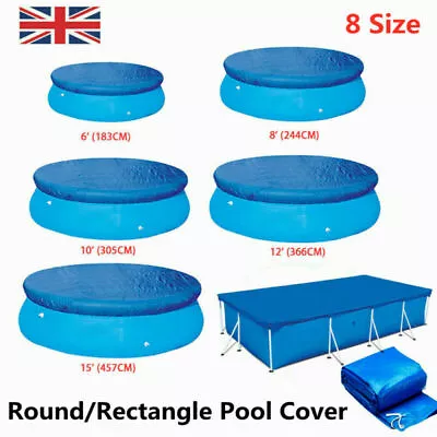 Round/Rectangle Swimming Pool Cover For Outdoor Garden Paddling Pools Tarpaulin • £11.99