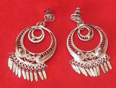 Sterling Silver Filigree Double Hoop Dangle Pierced Earrings Taxco Mexico • $69.99