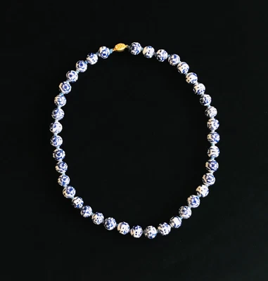 £25 • Buy Vintage Chinese Hand Painted Blue & White Porcelain Beads Necklace
