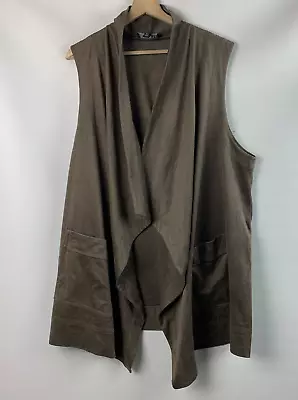 Jones New York Vest Taupe Faux Suede Draped Collar Tiered Front Pockets Size 2X • $29.95