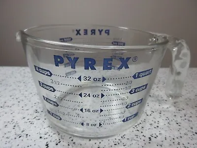 PYREX Measuring Cup Glass 4-Cup 1 Quart 32oz 1000ml 1 Litre Blue Letters Vintage • $39.99