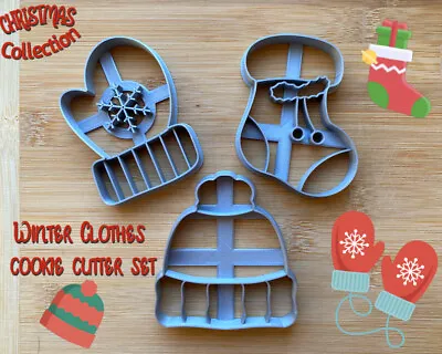 Winter Clothes Christmas Set Of 3 Cookie Cutters | Hat | Sock | Glove • $4.49