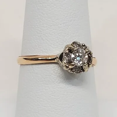 🌼 Vintage 14k Yellow Gold Custom Art Carved Diamond Cluster Ring 2.2g Sz 8 🌼 • $699