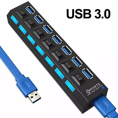 7 Port USB 3.0 HUB Powered +High Speed Splitter Extender PC AC Adapter Cable • $19.99