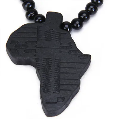 Africa Map Pendant Good Wood   Wooden Necklace Beads Women Men Jewelry • £6.16