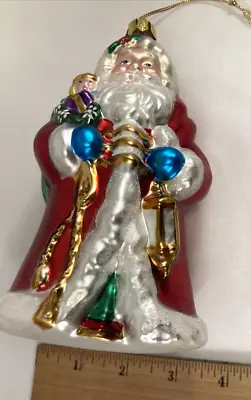 Vintage Brass Key BK Blown Glass Santa Bag Of Toy Gifts Christmas Ornament 6.5in • $18.95