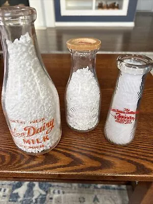 3 Vintage Milk Bottles Dundee MI Fiesta Dairy Glass Embossed Quart Pint Half • $9.50