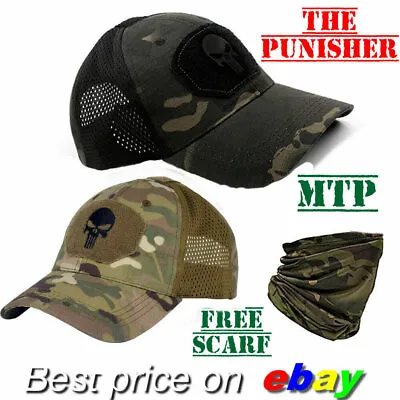 £9.99 • Buy PUNISHER MTP Camo Mesh Baseball Cap Free Snood Neck Gaiter Scarf Hunting Hiking
