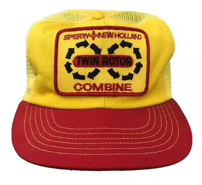 Vtg Sperry New Holland Combine Patch Snapback Mesh Trucker Hat Red Yellow USA • $93.15