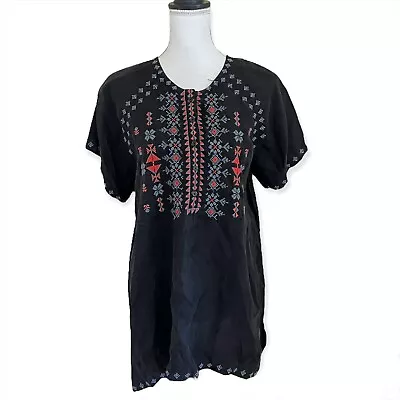 JOHNNY WAS Pete & Greta NWT Embroidered Blouse Sz S Black Short Slv Rayon Tunic • $59.99