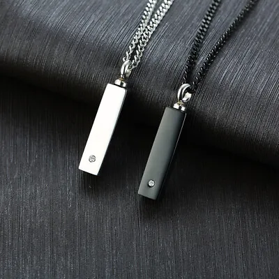 Men Cremation Ash Necklace Cube Pendant Urn Locket Crystal Memorial Keepsake • $11.99