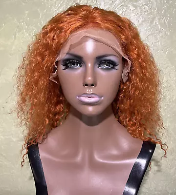 Lace Front Real Human Hair Wig Ginger Orange Curly 16” 13x4 Medium • $115