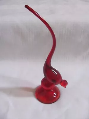 Vintage Collectable Viking Glass Epic Long Tail Bird In The Red Color 1 Pc. • $95