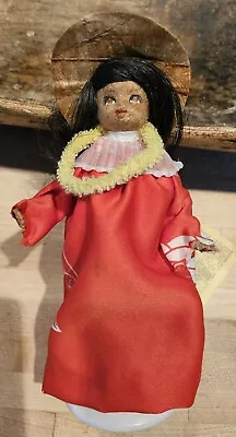 Vtg Handmade Hawaiian Makaleka Doll With TAG In Red HOLOMUU Dress & Hawaii Hat  • $15.30