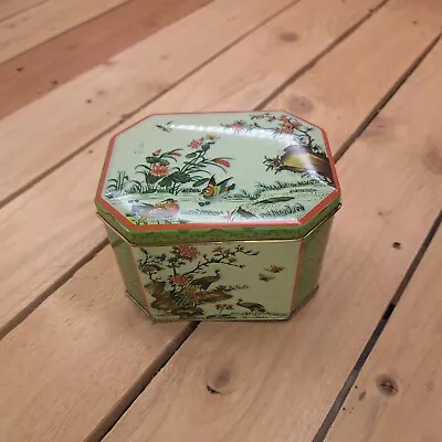 Vintage Daher Tea Tin Container England Peacock Birds Floral Asian Design Hinged • $11.98