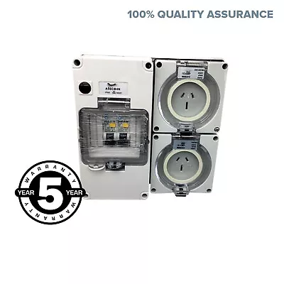 $169.26 • Buy 2x 15 AMP 3 Pin Socket RCD/MCB Outlet Switchboard 4 Pole IP66 Weatherproof RCBO
