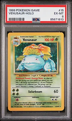 1999 Pokemon Base Set Venusaur #15 Holo Foil Psa 6 Ex #85671810 • $89.90