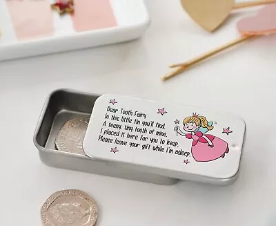 Cute Tooth Fairy Sentimental Childs Girls Boys Box Tin Gift Pink Blue Stars • £4.99