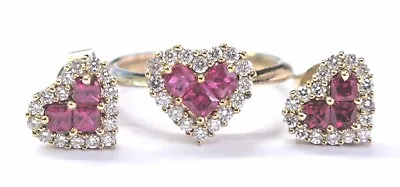 Natural Ruby & Diamond Yellow Gold Jewelry Set Ring & Earrings 1.74Ct 14KT • $1550