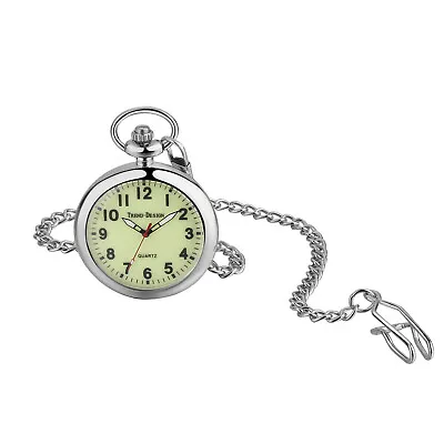 Men Women Arabic Numerals Luminous Quartz Pocket Watch Necklace Waist Chain • $12.99