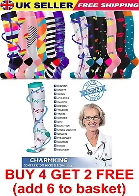 Fashion Compression Socks Women Men Medical Nursing Travel Stocking Sports UK • £4.41