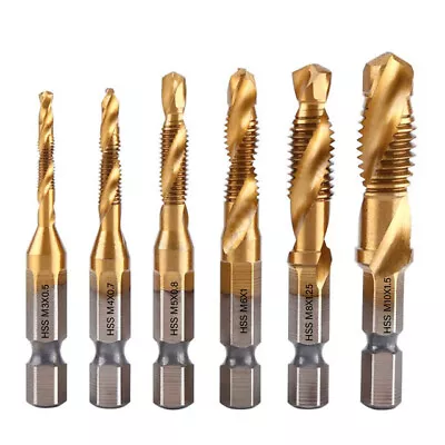 HSS Metric Drill Tap M3-M10 1/4'' Hex Shank Bits Screw Thread Spiral Cutter • £3.86