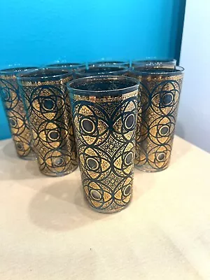 Culver Mid Century Mod Highball Glasses Terrazzo Gold/teal Blue Set Of 8 • $199