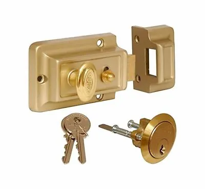 60mm Traditional Nickel Finish Rim Night Latch Extra Security With 3 Keys • £7.47