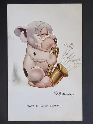 Bonzo Dog Comic Postcard Studdy C1930 Saxophone Player  Say It With Music  • £14.95