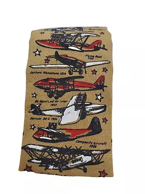 Rooster Sun Fabrics VTG Square Tie Brown W/Aviation History Planes 54.5  X 3  • $29.99