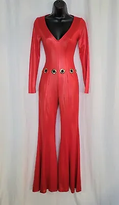 Vtg 70s Glam Wet Look Soul Train Funk Huge Bell Bottom Cut Out Disco Jumpsuit XS • $184.99