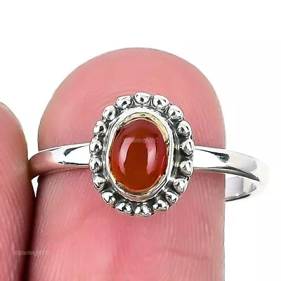 Natural Red Carnelian Gemstone Statement Ring Size 8.5 925 Silver For Women • $7.99