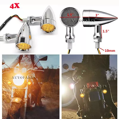 AMBER Chrome Motorcycle LED Turn Signals Light Brake Running Tail Lights Bullet • $39.39