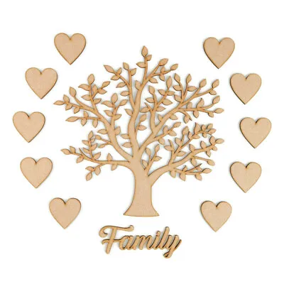 Family Tree Gift Love Hearts MDF Wooden Craft Blank Shape Wedding New Home Frame • £3.65