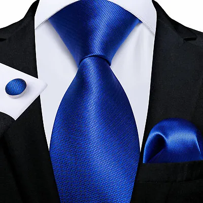 DiBanGu Wedding Blue Silk Solid Mens Tie Necktie Pocket Square Cufflinks Set • £8.81