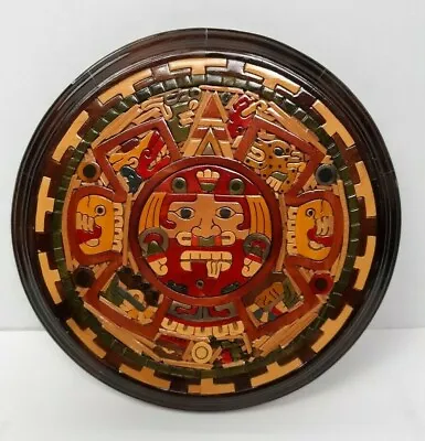 $49.99 • Buy Hand Carved Wooden Aztec Cuauhxicalli Calendar Wall Art Mexico