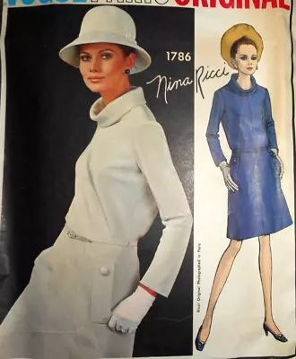 1960s VOGUE PARIS ORIGINAL NINA RICCI A-LINE DRESS Sewing Pattern~~SIZE 14~~1786 • $8