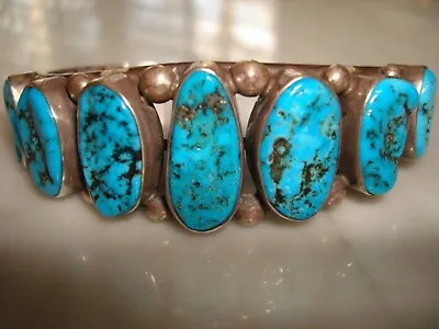 Navajo Guild Morenci Turquoise Sterling Cuff Bracelet • $485