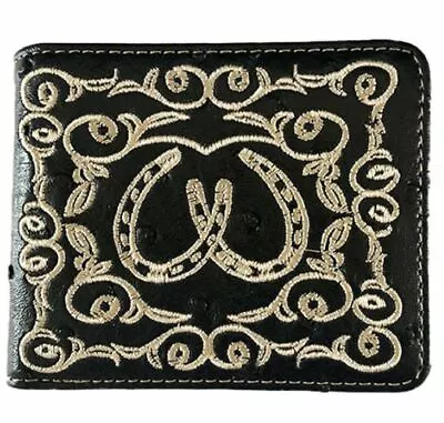 Horseshoe Mens Wallet Texas Western Bifold W086 Black • $13.99