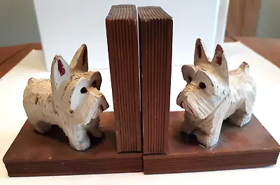 Vintage Book Ends Wooden Wood Scottie Dogs 5  Long 5  Tall Each • $19.95